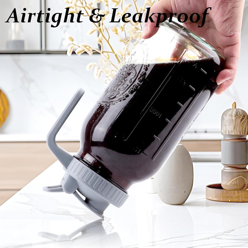 GMSWEET Cold Brew Coffee Maker 64 Oz Mason Jar Cold Brew Pitcher With Strainer 2 Set Half Gallon Wide Mouth Glass Iced Coffee Maker With Spout Lids 2 Quart Glass Pitcher For Fridge, Lemonade, Cold Brew - Image 2